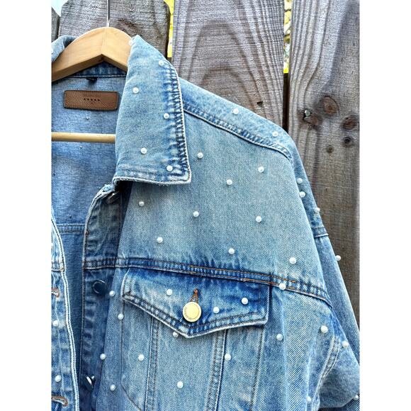 Festival Pearl-Studded Denim Jacket Coquette Girly Embellished - Picture 4 of 5